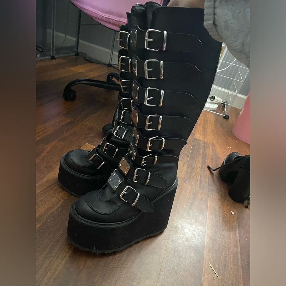 Gothic knee high wedge platform boots